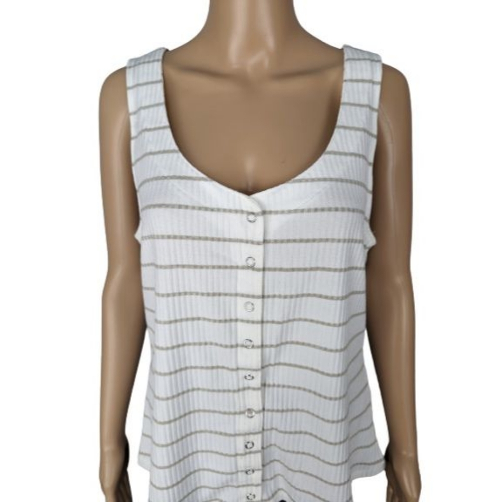 Torrid Striped Rib Button Front Tank Top 1 - Picture 3 of 8